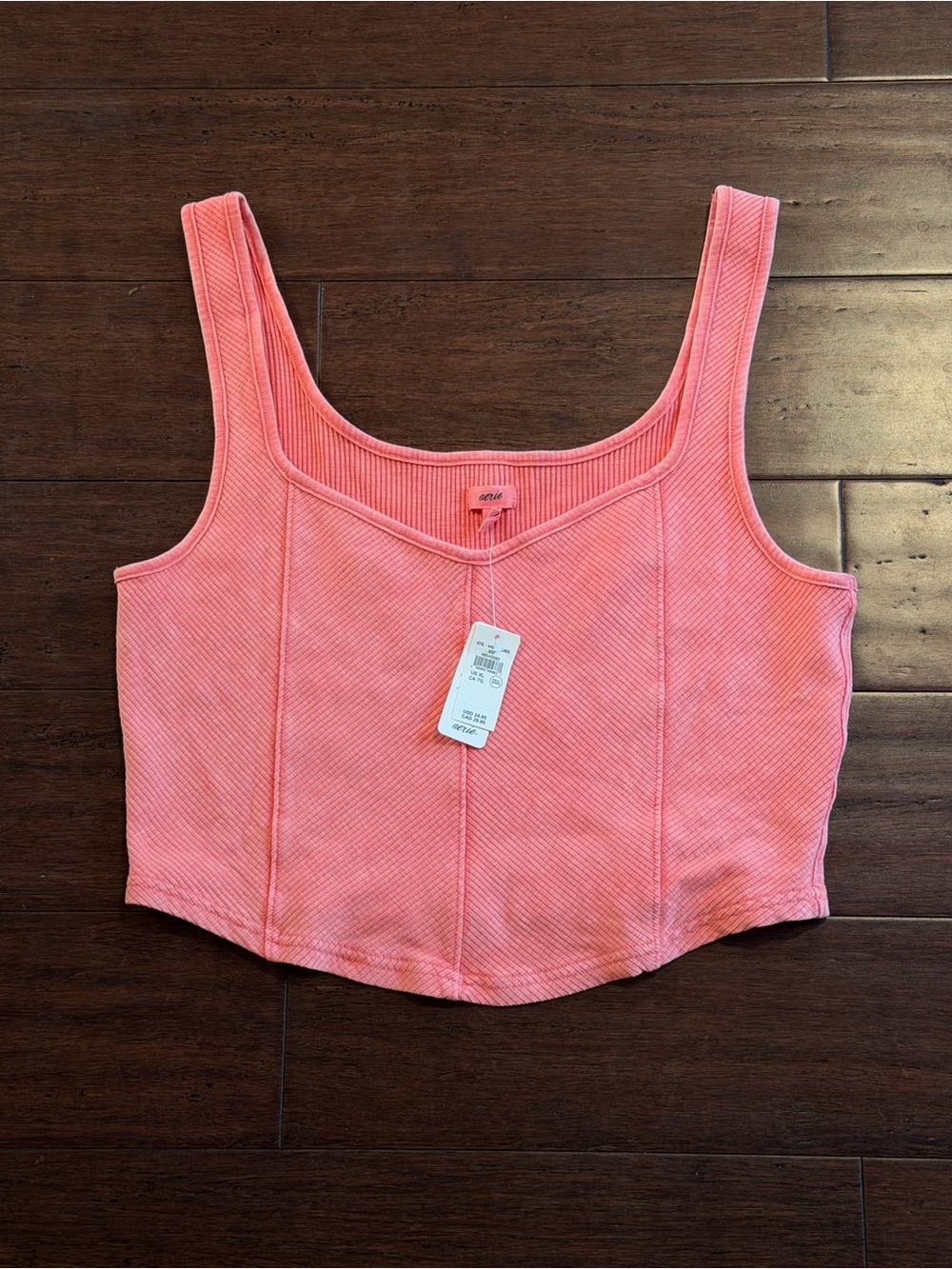 aerie Coral Ribbed Square Neck Tank Top